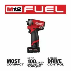 Milwaukee M12 2552-22 M12 FUEL 12V 1/4-Inch Cordless Stubby Impact Wrench Kit