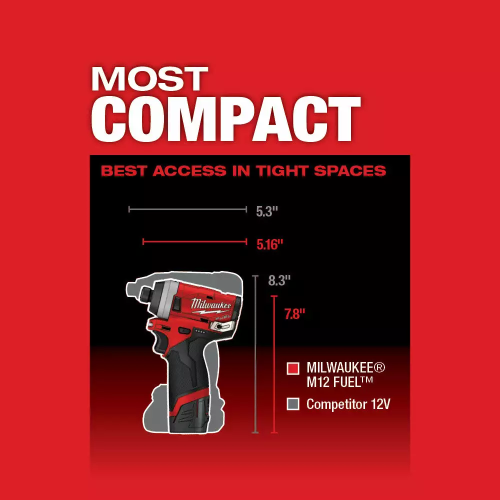 Milwaukee 2553-20 M12 FUEL 12V 1/4-Inch Hex Impact Driver - Bare Tool Tools & Equipment 6 Milwaukee 2553-20 M12 FUEL 12V 1/4-Inch Hex Impact Driver - Bare Tool Tools & Equipment
