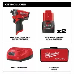 Milwaukee 2553-22 M12 FUEL 12V 1/4-Inch Hex Impact Driver Kit Tools & Equipment