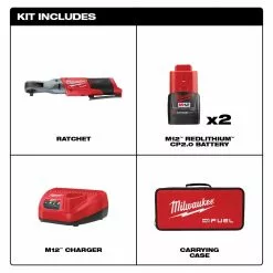 Milwaukee 2557-22 M12 FUEL 12V 3/8-Inch 55-Ft-Lbs. Li-Ion Cordless Ratchet Kit Tools & Equipment