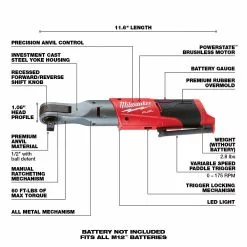 Milwaukee 2558-20 M12 FUEL 12V 1/2-Inch 60-Ft-Lbs. Cordless Ratchet - Bare Tool