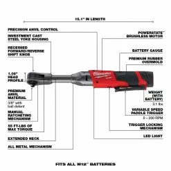 Milwaukee 2560-21 M12 FUEL 12V 3/8 Inch Extended Reach Ratchet 2.0AH Kit