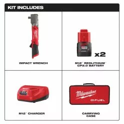 Tools & Equipment Milwaukee 2565P-22 M12 FUEL 12V 1/2" Cordless Right Angle Impact Wrench Kit