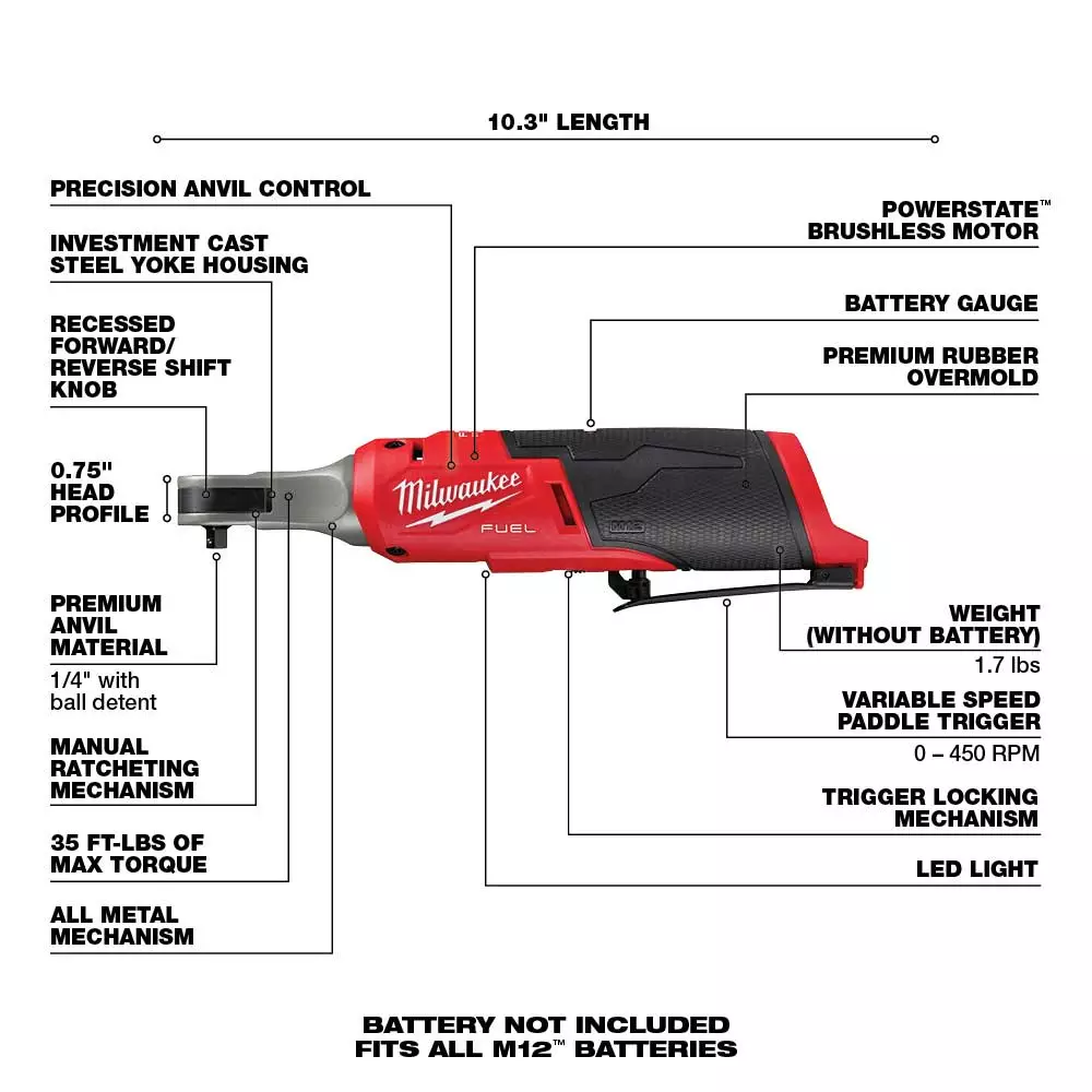 Tools & Equipment Milwaukee 2566-20 M12 FUEL 12V 1/4" Brushless High Speed Ratchet - Bare Tool 5 Tools & Equipment Milwaukee 2566-20 M12 FUEL 12V 1/4" Brushless High Speed Ratchet - Bare Tool