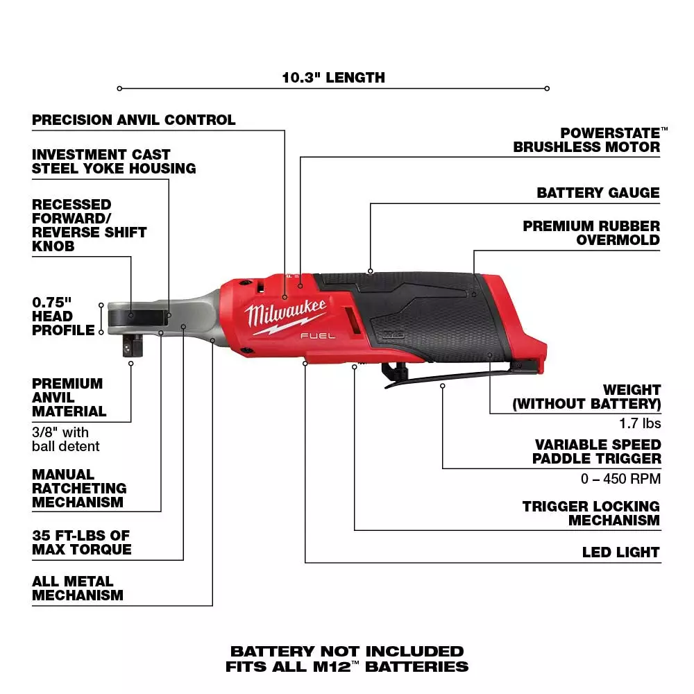 Milwaukee 2567-20 M12 FUEL 12V 3/8" Brushless High Speed Ratchet - Bare Tool 5 Milwaukee 2567-20 M12 FUEL 12V 3/8" Brushless High Speed Ratchet - Bare Tool