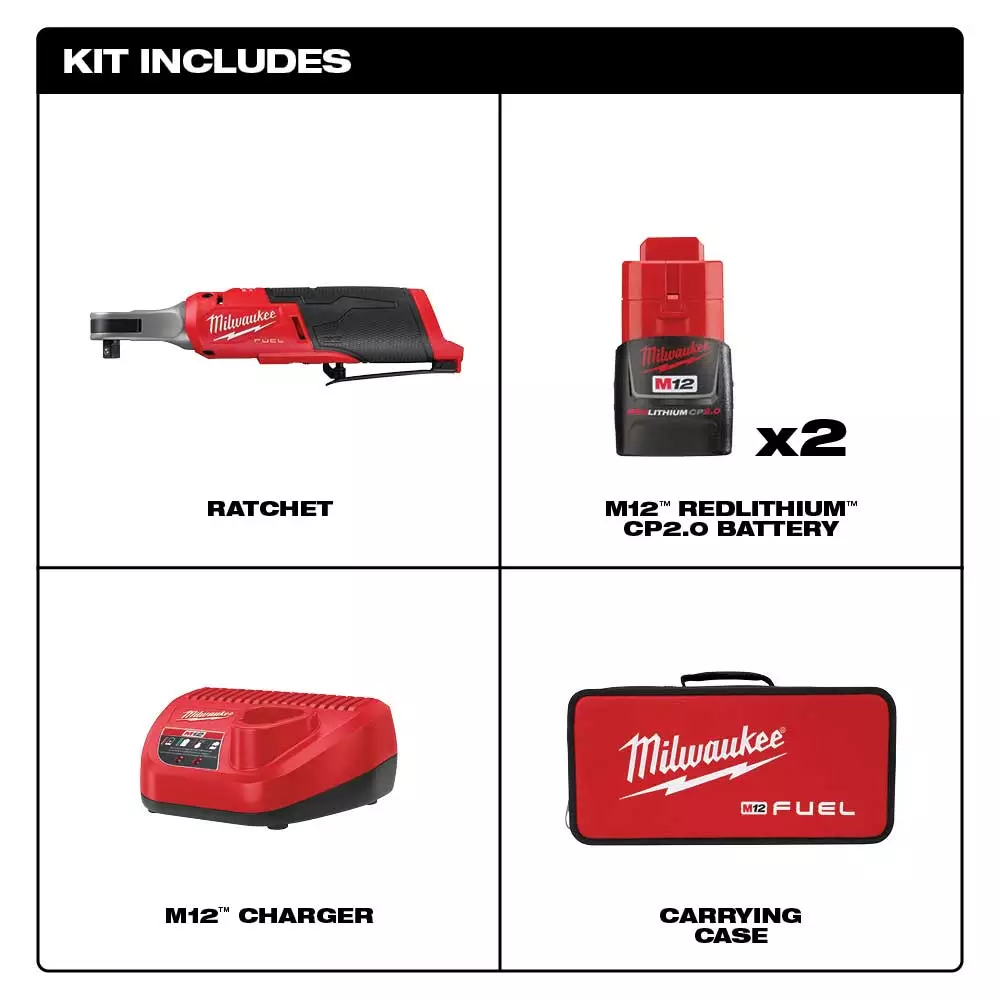 Tools & Equipment Milwaukee 2567-22 M12 FUEL 12V 3/8" Brushless Li-Ion High Speed Ratchet Kit 4 Tools & Equipment Milwaukee 2567-22 M12 FUEL 12V 3/8" Brushless Li-Ion High Speed Ratchet Kit