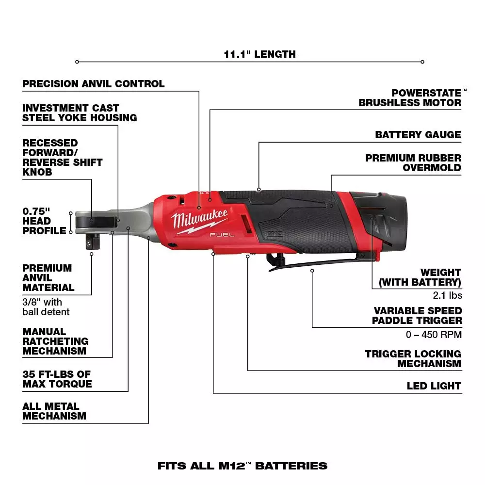 Tools & Equipment Milwaukee 2567-22 M12 FUEL 12V 3/8" Brushless Li-Ion High Speed Ratchet Kit 6 Tools & Equipment Milwaukee 2567-22 M12 FUEL 12V 3/8" Brushless Li-Ion High Speed Ratchet Kit