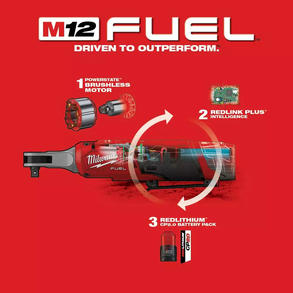 Tools & Equipment Milwaukee 2567-22 M12 FUEL 12V 3/8" Brushless Li-Ion High Speed Ratchet Kit 7 Tools & Equipment Milwaukee 2567-22 M12 FUEL 12V 3/8" Brushless Li-Ion High Speed Ratchet Kit