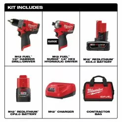 Tools & Equipment Milwaukee 2582-22 M12 FUEL 12V SURGE Driver 1/2 Inch Drill 2 Piece Combo