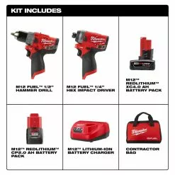 Milwaukee 2598-22 M12 FUEL 12V 2-Tool Hammer Drill And Impact Driver Combo Kit