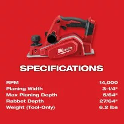 Milwaukee 2623-20 M18 18V 3-1/4-Inch Planer W/ Bevel/Edge Guide - Bare Tool Tools & Equipment