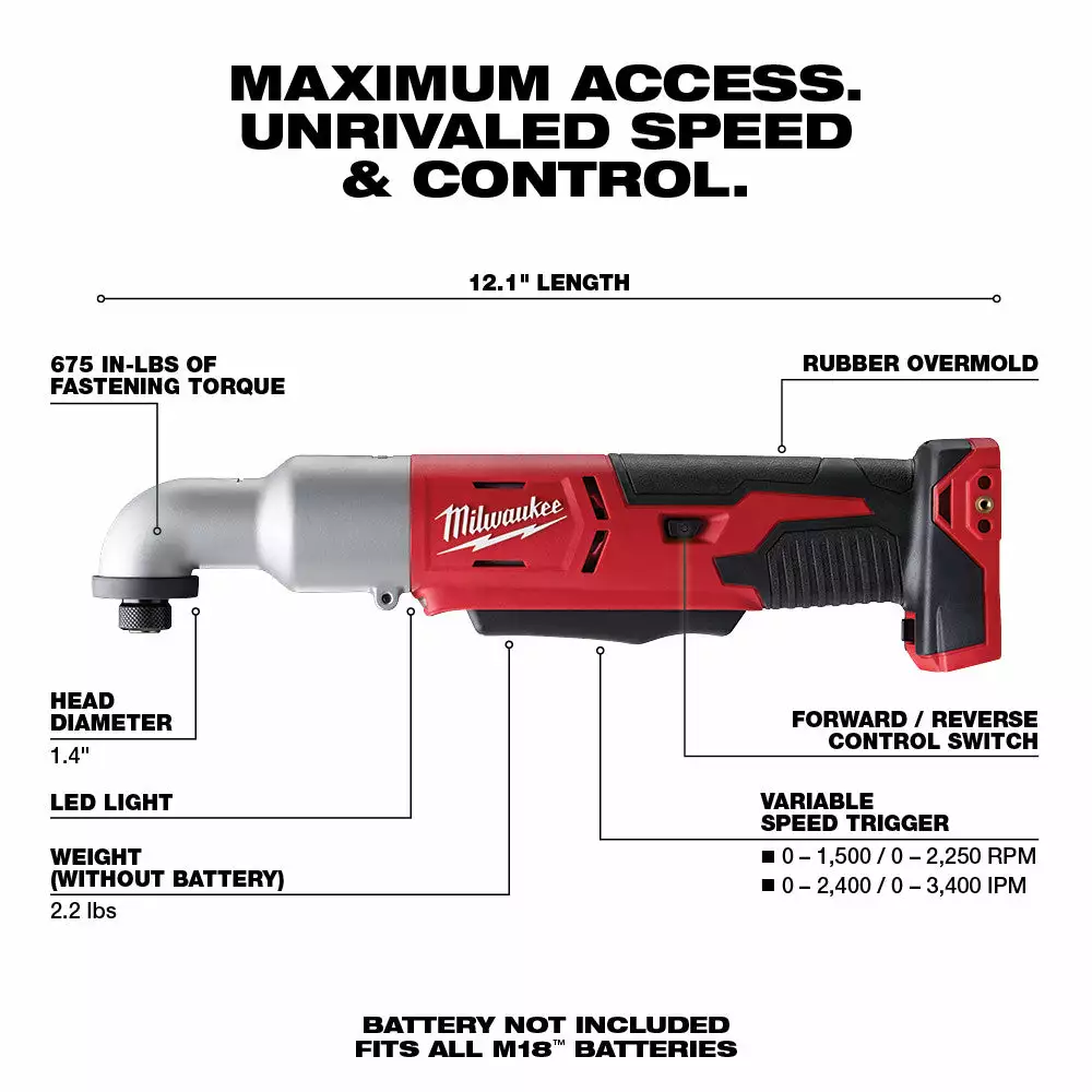 Milwaukee 2667-20 M18 18V 1/4-Inch Right Angle Impact Driver - Bare Tool Tools & Equipment 4 Milwaukee 2667-20 M18 18V 1/4-Inch Right Angle Impact Driver - Bare Tool Tools & Equipment