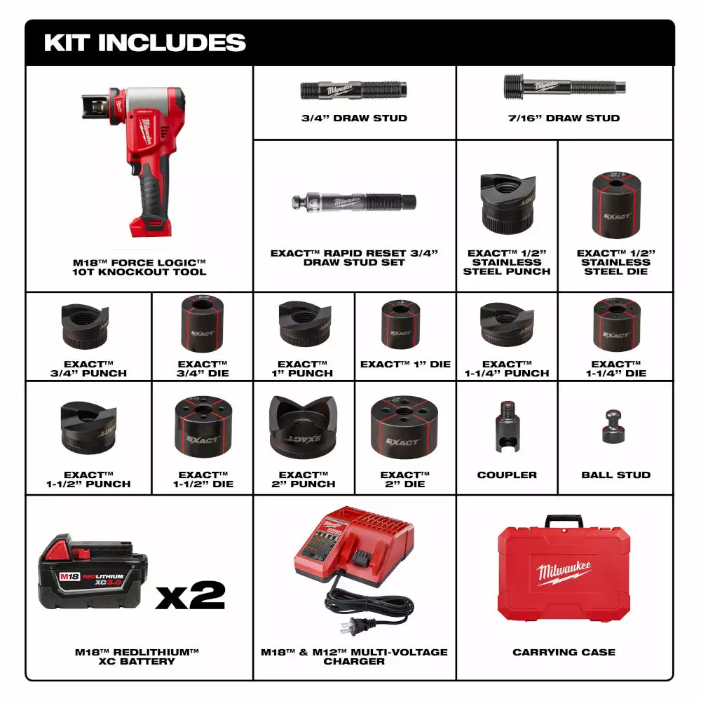 Tools & Equipment Milwaukee 2676-22 M18 18V FORCE LOGIC 10T Knockout Tool Kit W/ 1/2" -2" Capacity 4 Tools & Equipment Milwaukee 2676-22 M18 18V FORCE LOGIC 10T Knockout Tool Kit W/ 1/2" -2" Capacity