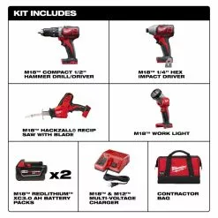 Tools & Equipment Milwaukee 2695-24 M18 18V Cordless Power Lithium-Ion 4-Tool Combo Kit