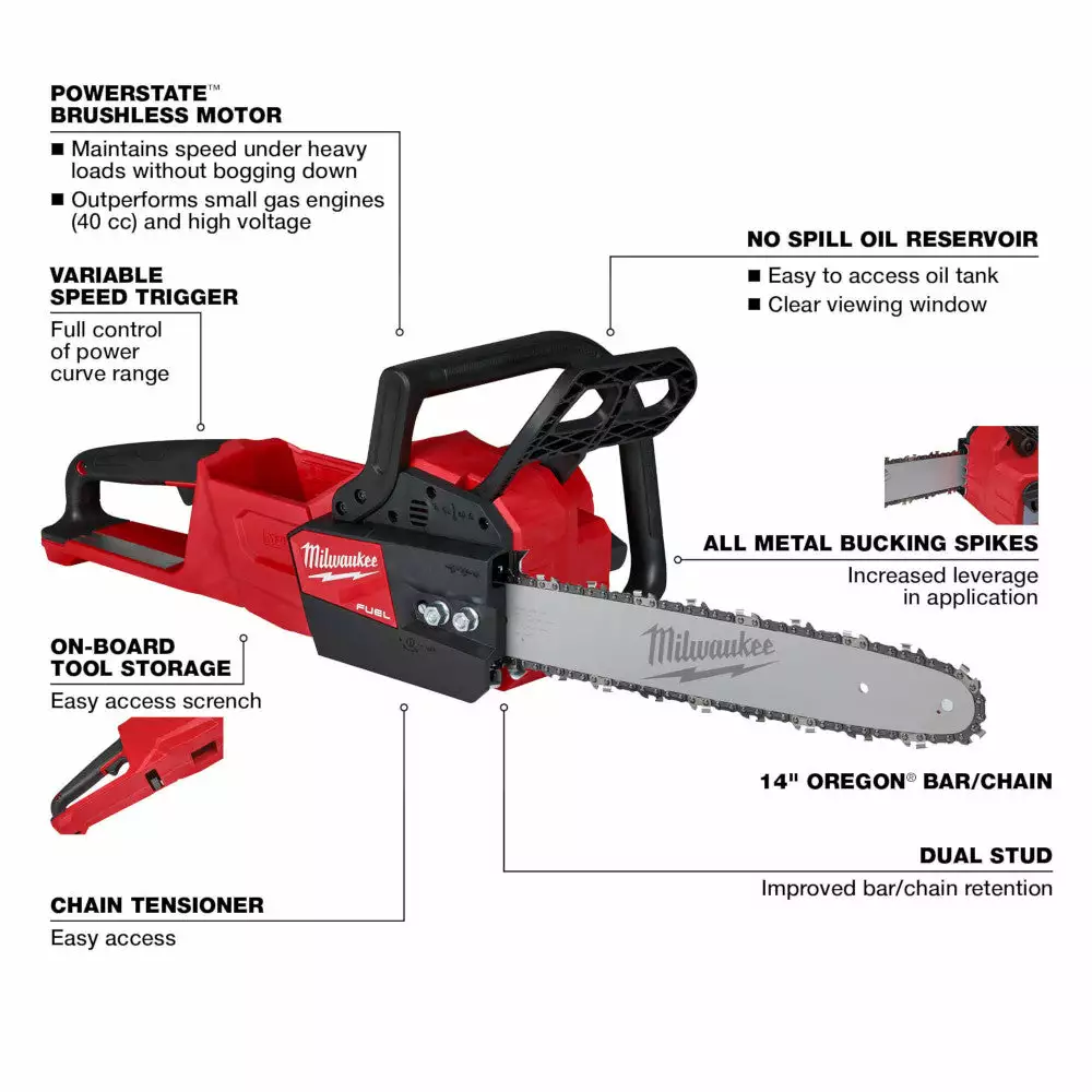 Milwaukee 2727-20C M18 FUEL 14" Ergonomic Cordless Chainsaw - Bare Tool Lawn & Outdoor Power 5 Milwaukee 2727-20C M18 FUEL 14" Ergonomic Cordless Chainsaw - Bare Tool Lawn & Outdoor Power