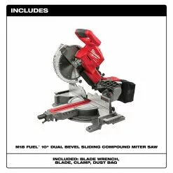 Milwaukee 2734-20 M18 FUEL 18V 10" Dual Bevel Carbide Blade Miter Saw -Bare Tool Tools & Equipment