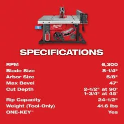 Milwaukee 2736-20 M18 FUEL 18V 8-1/4-Inch One-Key Cordless Table Saw - Bare Tool Tools & Equipment 23 Milwaukee 2736-20 M18 FUEL 18V 8-1/4-Inch One-Key Cordless Table Saw - Bare Tool Tools & Equipment