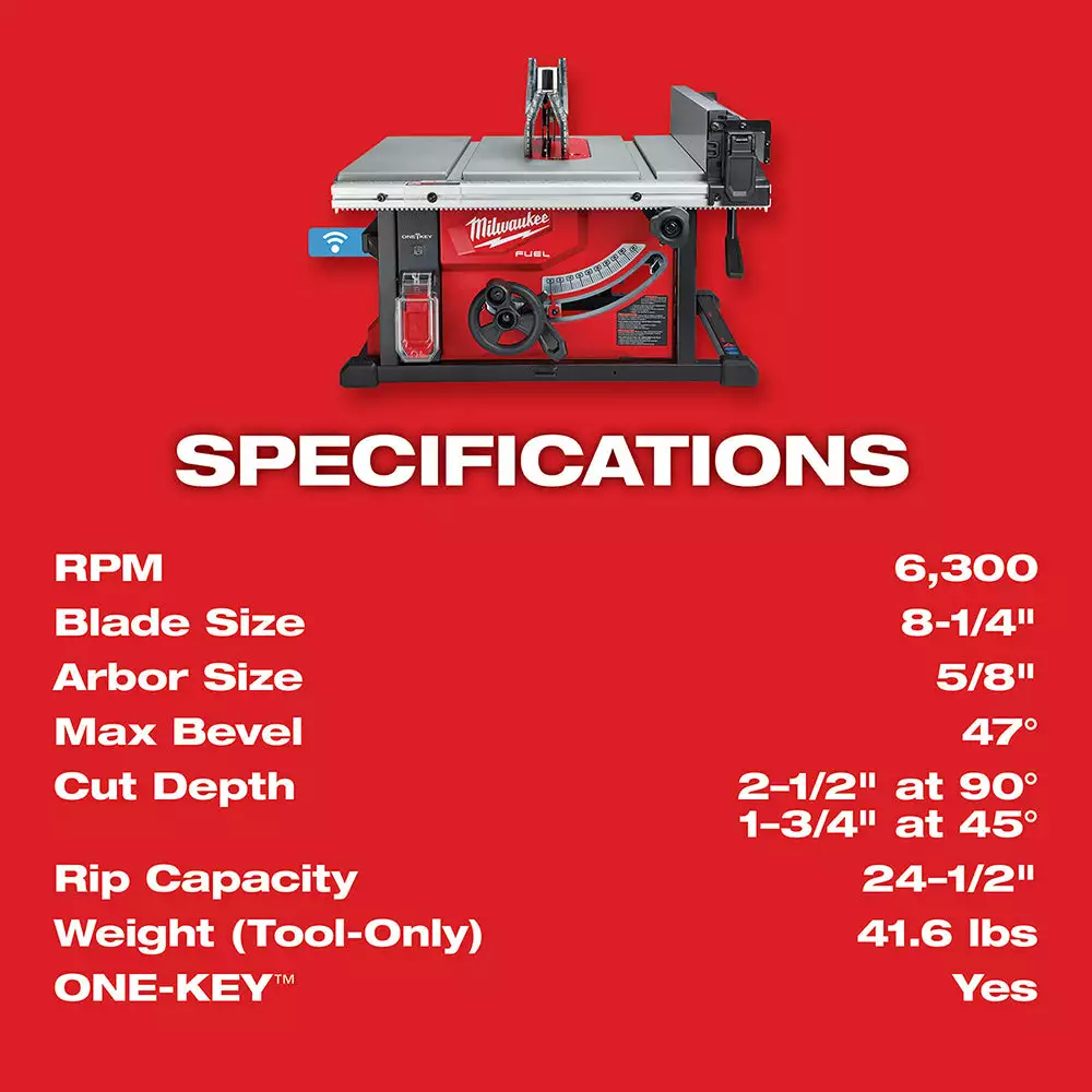 Milwaukee 2736-20 M18 FUEL 18V 8-1/4-Inch One-Key Cordless Table Saw - Bare Tool Tools & Equipment 10 Milwaukee 2736-20 M18 FUEL 18V 8-1/4-Inch One-Key Cordless Table Saw - Bare Tool Tools & Equipment