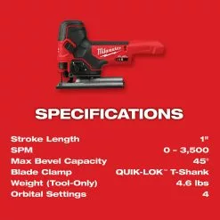 Milwaukee 2737B-20 M18 FUEL 18V Cordless Barrel Grip Jig Saw - Bare Tool Tools & Equipment 22 Milwaukee 2737B-20 M18 FUEL 18V Cordless Barrel Grip Jig Saw - Bare Tool Tools & Equipment