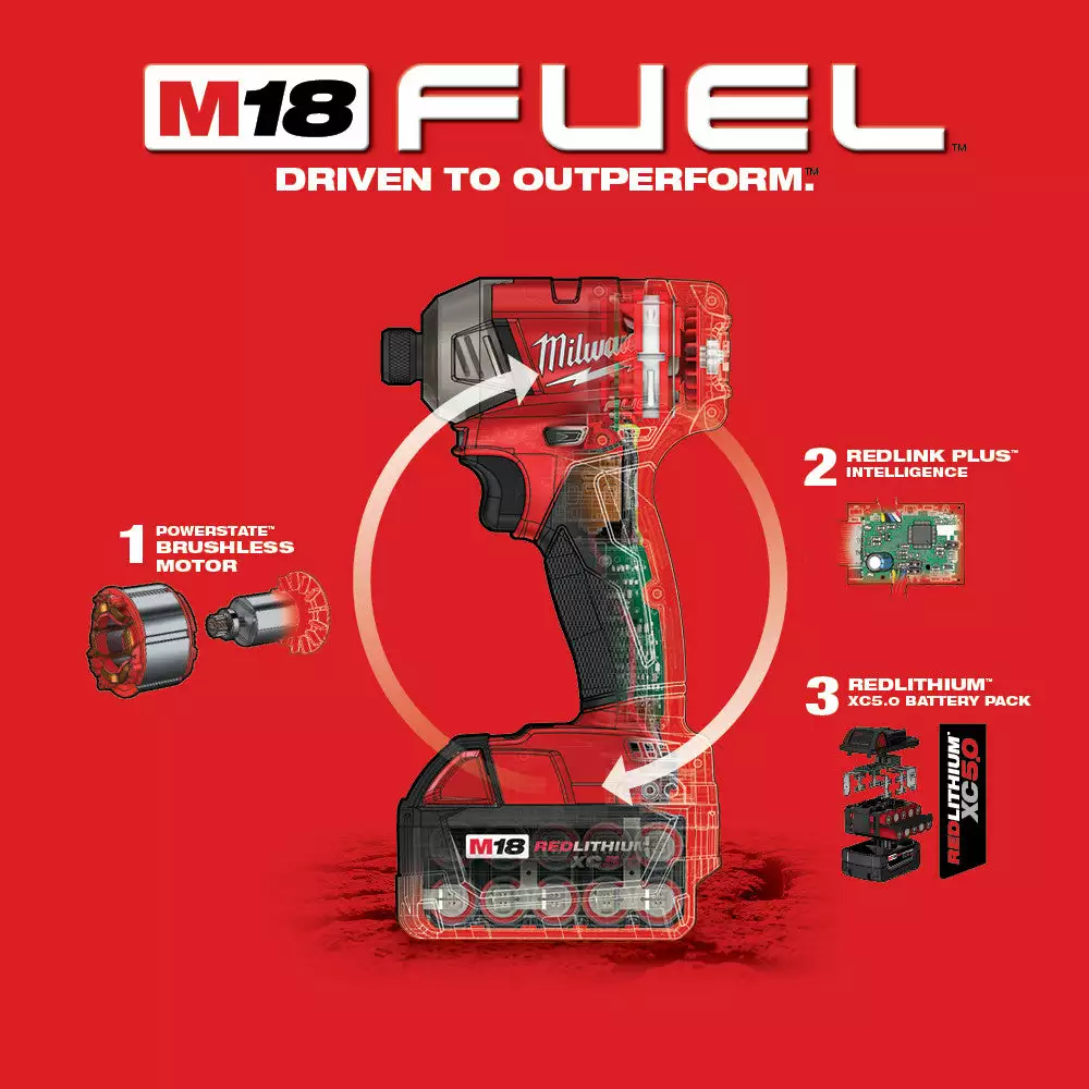 Milwaukee 2760-22 M18 FUEL 18V 1/4 In. Hex Hydraulic Impact Driver Tool Kit Tools & Equipment 9 Milwaukee 2760-22 M18 FUEL 18V 1/4 In. Hex Hydraulic Impact Driver Tool Kit Tools & Equipment