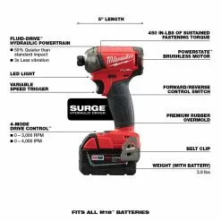 Milwaukee 2760-22 M18 FUEL 18V 1/4 In. Hex Hydraulic Impact Driver Tool Kit Tools & Equipment 21 Milwaukee 2760-22 M18 FUEL 18V 1/4 In. Hex Hydraulic Impact Driver Tool Kit Tools & Equipment