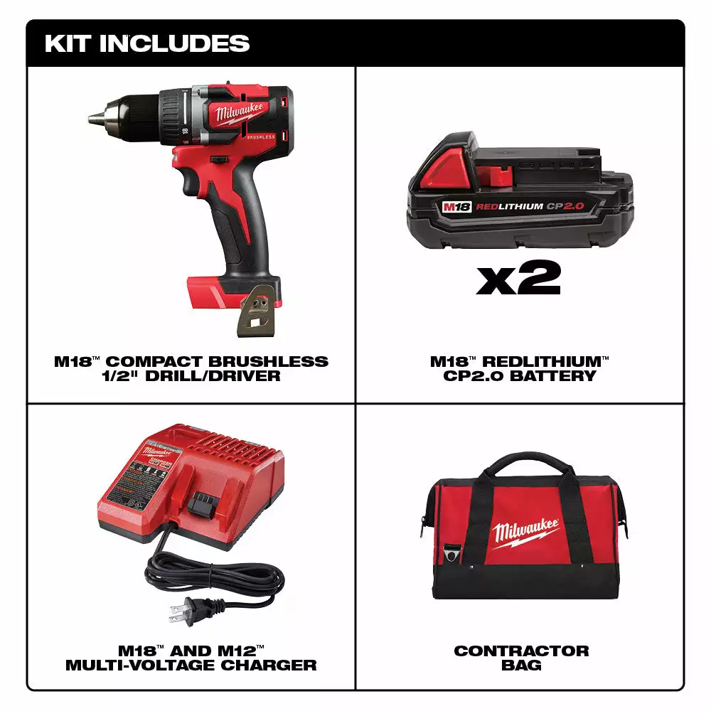 Milwaukee 2801-22CT M18 18V 1/2-Inch Compact LED Brushless Drill Driver Kit Tools & Equipment 4 Milwaukee 2801-22CT M18 18V 1/2-Inch Compact LED Brushless Drill Driver Kit Tools & Equipment
