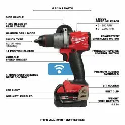 Tools & Equipment Milwaukee 2806-22 M18 FUEL 18V 1/2-Inch Cordless Hammer Drill Kit 22 Tools & Equipment Milwaukee 2806-22 M18 FUEL 18V 1/2-Inch Cordless Hammer Drill Kit