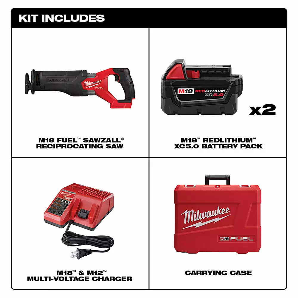 Tools & Equipment Milwaukee 2821-22 M18 FUEL 18V SAWZALL Cordless Reciprocating Saw Kit - 2/XC5.0 4 Tools & Equipment Milwaukee 2821-22 M18 FUEL 18V SAWZALL Cordless Reciprocating Saw Kit - 2/XC5.0