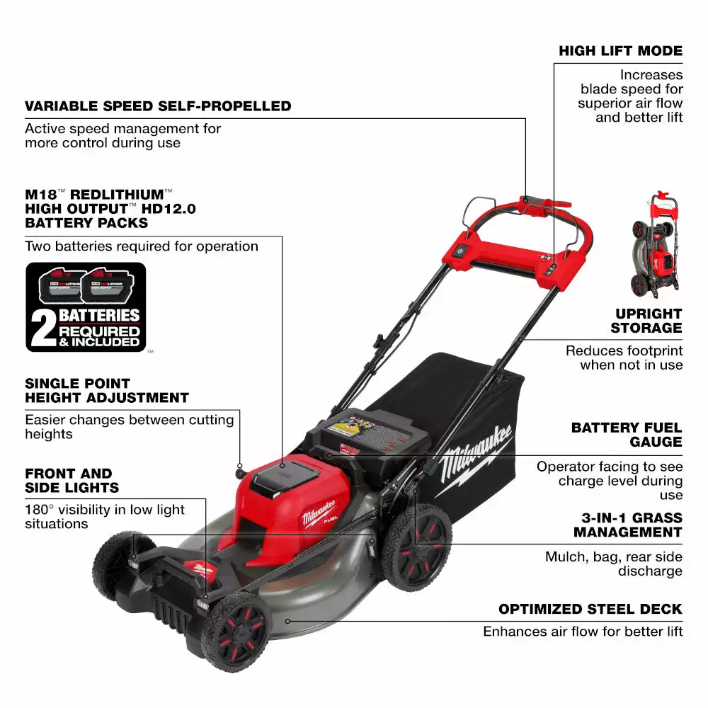 Milwaukee 2823-22HD M18 FUEL 21" Self-Propelled Cordless Lawnmower Mower Kit Lawn & Outdoor Power 6 Milwaukee 2823-22HD M18 FUEL 21" Self-Propelled Cordless Lawnmower Mower Kit Lawn & Outdoor Power