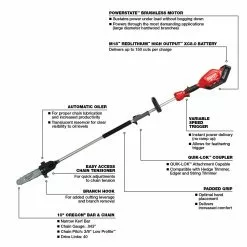 Lawn & Outdoor Power Milwaukee 2825-21PS M18 FUEL 18V 10-Inch QUIK-LOK Cordless Pole Saw Kit