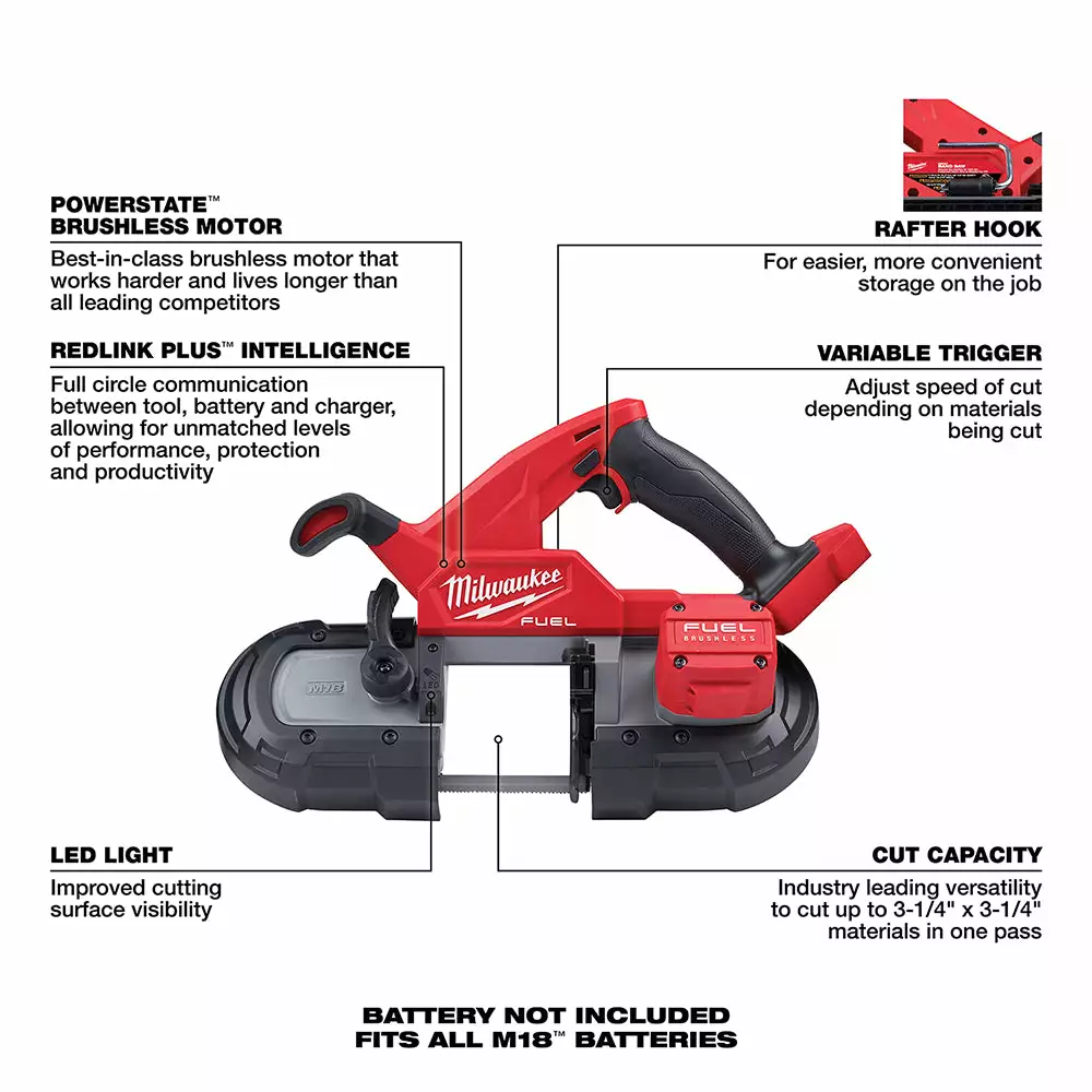 Milwaukee 2829-20 M18 FUEL 18V Lightweight Balanced Compact Band Saw - Bare Tool 9 Milwaukee 2829-20 M18 FUEL 18V Lightweight Balanced Compact Band Saw - Bare Tool