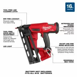Tools & Equipment Milwaukee 2841-20 M18 FUEL Ergonomic 16 Gauge Angled Finish Nailer - Bare Tool 16 Tools & Equipment Milwaukee 2841-20 M18 FUEL Ergonomic 16 Gauge Angled Finish Nailer - Bare Tool