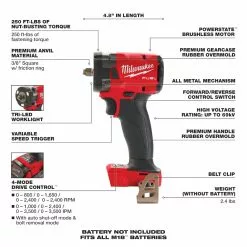 Tools & Equipment Milwaukee 2854-20 M18 FUEL 18V 3/8" Impact Wrench W/Friction Ring -Bare Tool 19 Tools & Equipment Milwaukee 2854-20 M18 FUEL 18V 3/8