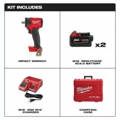 Tools & Equipment Milwaukee 2855-22 M18 FUEL 18V 1/2" Cordless Li-Ion Compact Impact Wrench Kit