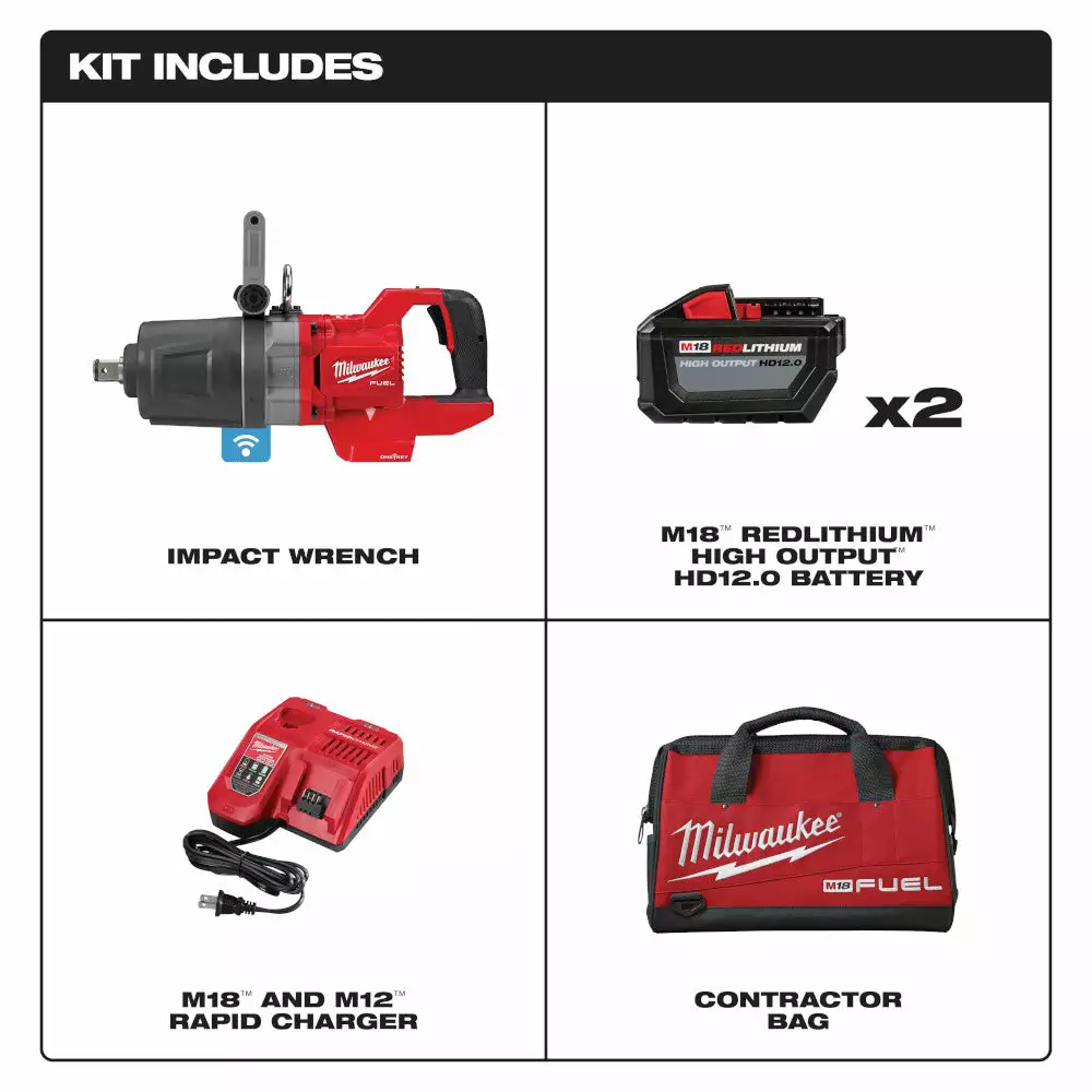 Milwaukee 2868-22HD M18 FUEL 18V 1" D-Handle High Torque Impact Wrench Kit Tools & Equipment 4 Milwaukee 2868-22HD M18 FUEL 18V 1" D-Handle High Torque Impact Wrench Kit Tools & Equipment