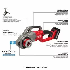 Milwaukee 2870-22 M18 18V FUEL Cordless Compact Pipe Threader W/ ONE KEY Kit Tools & Equipment