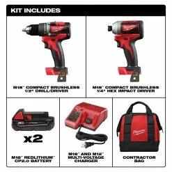 Milwaukee 2892-22CT M18 18V 2-Tool Drill Driver And Impact Driver Combo Kit Tools & Equipment
