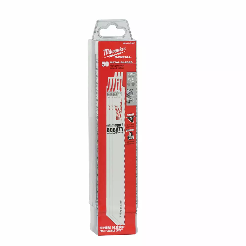 Tools & Equipment Milwaukee 48-01-6187 9" 14 TPI SAWZALL Thin Kerf Blades - 50 PK 3 Tools & Equipment Milwaukee 48-01-6187 9" 14 TPI SAWZALL Thin Kerf Blades - 50 PK