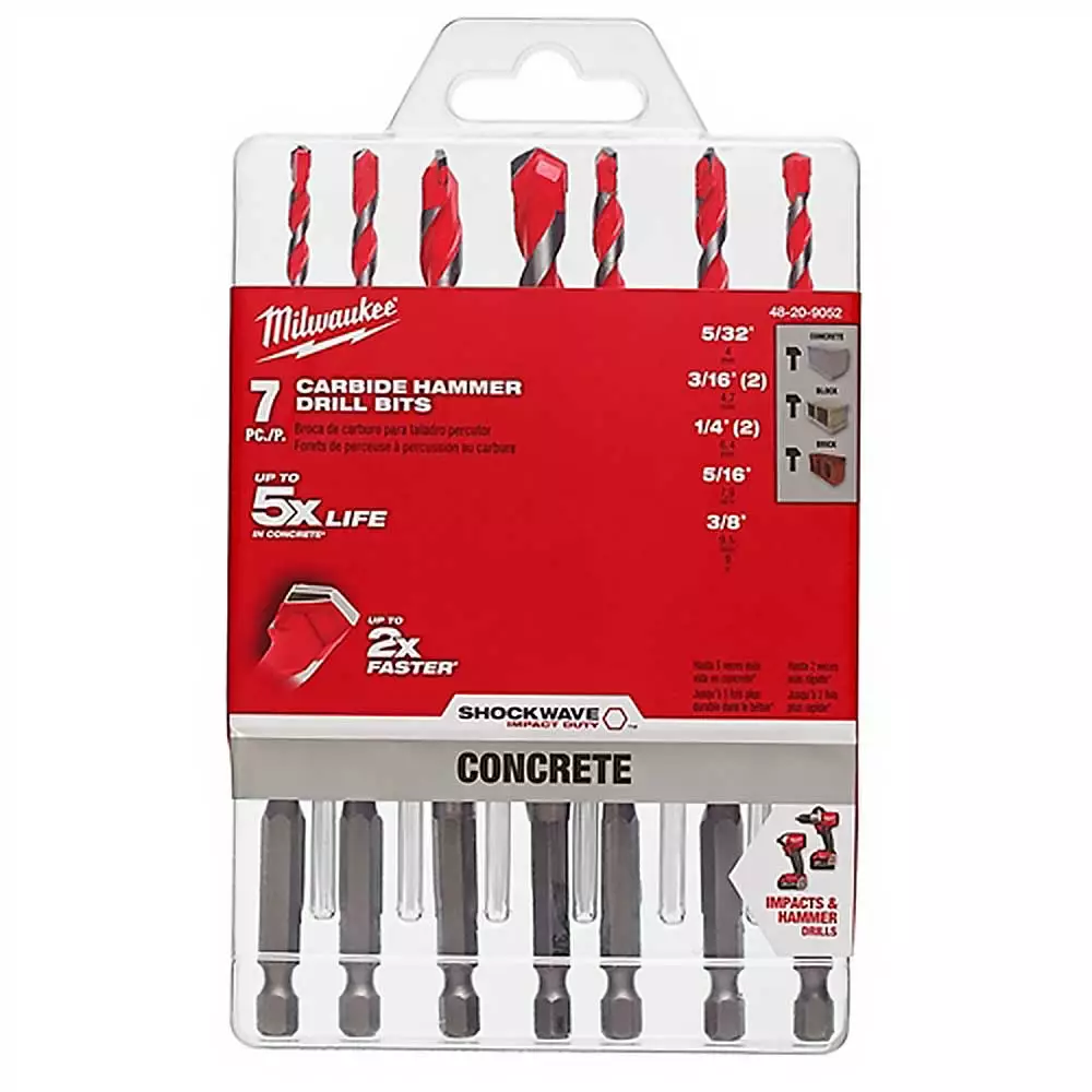 Milwaukee 48-20-9052 SHOCKWAVE Hex Shank Carbide Hammer Bit Kit - 7 Pc 4 Milwaukee 48-20-9052 SHOCKWAVE Hex Shank Carbide Hammer Bit Kit - 7 Pc