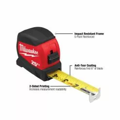 Milwaukee 48-22-0425 25 Ft Compact Wide Blade Tape Measure W/ 12 Ft Standout