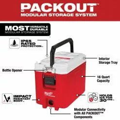 Tools & Equipment Milwaukee 48-22-8460 PACKOUT 16 Quart Hard Sided Impact Resistant Compact Cooler