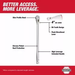 Tools & Equipment Milwaukee 48-22-9050 1/2” Drive 18” Ratchet Chrome Plated W/ Extended Handle