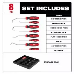 Milwaukee 48-22-9218 All Metal Durable Core Hook / Pick Set - 8 PC