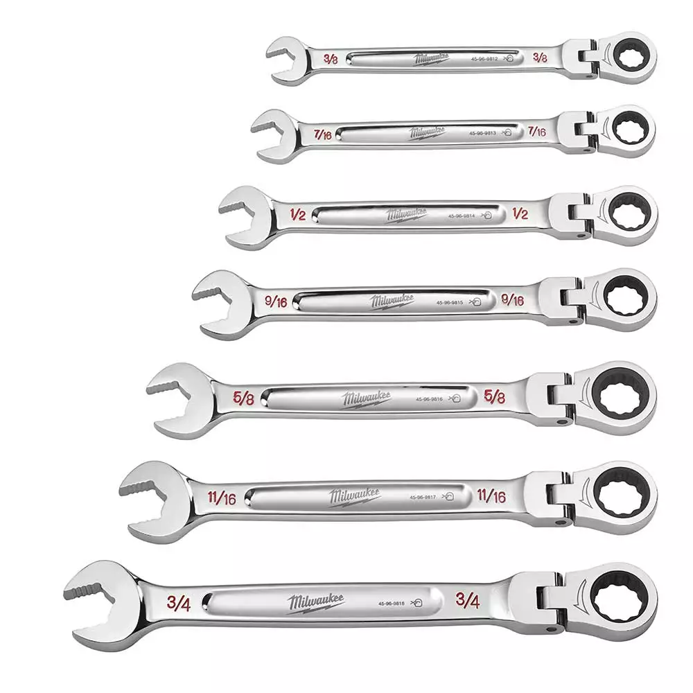 Milwaukee 48-22-9429 Flex Head Ratcheting SAE Combination Wrench Set - 7 PC 5 Milwaukee 48-22-9429 Flex Head Ratcheting SAE Combination Wrench Set - 7 PC