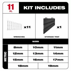 Milwaukee 48-22-9511 Metric Chrome Plated Combination Wrench Set - 11 PC Tools & Equipment