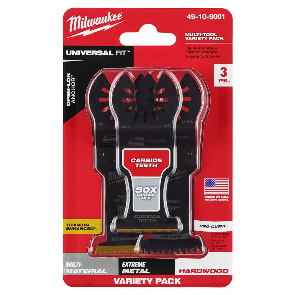 Milwaukee 49-10-9001 OPEN-LOK All Purpose Multi-Tool Blade Variety Pack - 3 PC Tools & Equipment 3 Milwaukee 49-10-9001 OPEN-LOK All Purpose Multi-Tool Blade Variety Pack - 3 PC Tools & Equipment