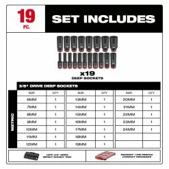 Tools & Equipment Milwaukee 49-66-6801 SHOCKWAVE 3/8” Impact Duty Socket MM PACKOUT Set - 19 PC