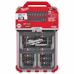 Tools & Equipment Milwaukee 49-66-6801 SHOCKWAVE 3/8” Impact Duty Socket MM PACKOUT Set - 19 PC