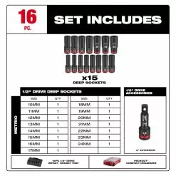 Milwaukee 49-66-6803 SHOCKWAVE 1/2” Impact Duty Socket MM PACKOUT Set - 16 PC Tools & Equipment