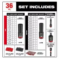 Tools & Equipment Milwaukee 49-66-6805 SHOCKWAVE 3/8” Impact Duty Socket PACKOUT Set - 36 PC